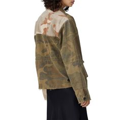 Green camo cotton (100% Cotton). Jacket. Long sleeves. Hidden front snap closures. Pockets. 29" from shoulder to hemline. Imported. Allsaints Cotton Outerwear, Allsaints Cotton Outerwear For Fall, Military Camouflage Utility Jacket For Fall, Camouflage Cotton Outerwear With Flap Pockets, Fall Camouflage Cotton Outerwear, Camouflage Utility Jacket With Flap Pockets, Camouflage Long Sleeve Utility Jacket With Flap Pockets, Fall Military Utility Jacket With Snap Buttons, Camouflage Utility Jacket With Flap Pockets For Fall