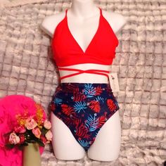 This Adorable High Waisted Pin Up Style Swimsuit Is In Excellent Condition. Never Been Wore. Navy, Red And Light Blue Print On The Bottoms With A Solid Red Top. Fully Lined. Top Has Removable Pads. Red Lined Swimwear For Summer, Lined Red Swimwear For Beach Season, Red Lined Swimwear For Beach Season, Red Lined Swimwear For Vacation, Red Lined Swimwear For Spring, Lined Red Swimwear For Spring, Red High-waist Tankini For Beachwear, High-waisted Red Summer Swimwear, Red High-waist Swimwear For Poolside