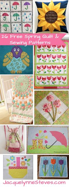 many different quilts and pillows with the words, 25 free sewing quilt & sewing patterns