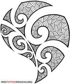 an intricately designed leaf with swirls and leaves on the side, in black and white