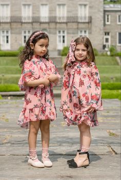 Floral girls dress and jumpsuit Playful Floral Spring Dress, Playful Floral Print Dress For Garden Party, Playful Ruffled Floral Dress For Spring, Playful Floral Print Dress For Vacation, Playful Floral Print Vacation Dresses, Playful Pink Floral Print Dresses, Cute Long Sleeve Floral Dress For Summer, Playful Multicolor Floral Dress For Spring, Pink Floral Print Dress For Playwear