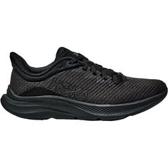 Women's Hoka Solimar Black/Black Mesh Functional Carbon Sneakers With Rubber Sole, Black Running Shoes With Arch Support For Outdoor, Comfortable Running Shoes With Abzorb Midsole, Dynamic Carbon Running Shoes For Outdoor Activities, Outdoor Carbon Running Shoes With Boost Midsole, Black Sneakers With Arch Support For Trail Running, Black Trail Running Sneakers With Arch Support, Dynamic Running Shoes With Ortholite Insole For Outdoor, Functional Synthetic Trail Running Shoes With Ortholite Insole