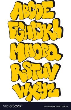 an alphabet with yellow letters and numbers on it's sides, in the style of graffiti