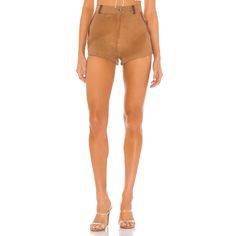 Understated Leather X Revolve Bandit Leather Combo Shorts In Tan Size M Nwt Self:100% Leather Lining:100% Polyester Cleaning By A Leather Professional Only Zip Fly And Button Belt Loops Fitted Short Leather Bottoms, Brown Leather Short Bottoms, Chic High Waist Leather Bottoms, Fitted Leather High-waisted Shorts, Trendy Leather Shorts, Trendy Short Leather Bottoms, Fitted Leather Shorts, Fitted High-waisted Leather Shorts, Fitted Short Leather Pants