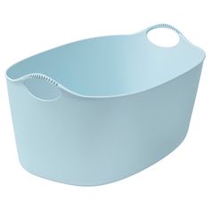 a large blue bowl with handles on the side