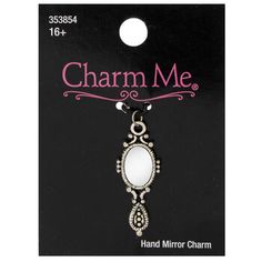 Upscale old jewelry and complete new accessories with exciting charms and pendants! Ornate Hand Mirror Charm has an elegant hand mirror shape with etched details around the edge and a small mirror on one side. Use this charm as a fun highlight on necklaces, earrings, or bracelets. Create pieces that work with the latest trends as you design jewelry to go with all your favorite outfits. Details: 	 Dimensions: 1.18" x 0.45" 	 Material: Metal & Glass 	 Metal Color: Antique Silver 	 Age Grade: 16+ Ornate Hand Mirror, Small Mirror, Jewelry Charms Pendants, Mirror Shapes, Silver Age, New Accessories, Small Mirrors, Hand Mirror, Old Jewelry