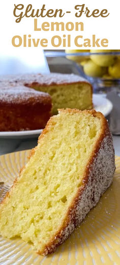 a slice of lemon olive oil cake on a plate