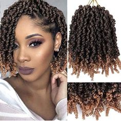 3 Pack Spring Twist Ombre Colors Crochet Braids Synthetic Braiding Hair Extensions Low Temperature Fiber 110g (8in, T1b 27) Brand New In Sealed Bag Short Curly Crochet Hair, Passion Twist Crochet, Passion Twist Hair, Kort Bob, Spring Twist Hair, Curly Braids, Curly Crochet Hair Styles, Styles Braids, Hair Crochet