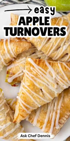 apple turnovers on a white plate with the words easy apple turnovers above them