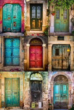 many different doors and windows are shown in this collage with the colors of each door