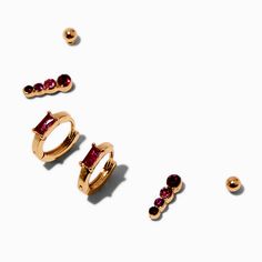 Claire's Gold-tone Red Cubic Zirconia Earring Stackables Set - 3 Pack