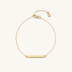 We took everyone's favorite, the Engravable Bracelet, and elevated the design. The bar has a sleek, minimal design and is handcrafted in 14k solid gold. It allows you to engrave up to ten letters, so let your imagination run wild. Minimal Bar Design, Engravable Necklace, Minimal Bar, Diamond Bar Bracelet, Mejuri Jewelry, Women's Sash, Engraved Bar Necklace, Bar Bracelet, Gold Engraving