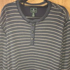 Blue With Tan Color Stripes. Long Sleeve 4 Button Thermal Henley By G.H. Bass & Co. High Quality/Well Made. New/Never Worn, No Tags Though. Size Is Xxl. Measurements Are 27 Inches Pit To Pit And 31 Inches In Length. Offers And Bundles Welcome Striped Crew Neck Top With Buttons, Casual Tops With Buttons For Gatherings, Long Sleeve Tops With Button Closure For Casual Gatherings, Casual Blue Long Sleeve Henley, Blue Button-up Tops For Casual Gatherings, Casual Striped Tops With Buttons, Blue Long Sleeve Tops For Casual Gatherings, Henley Shirt, Henley Shirts