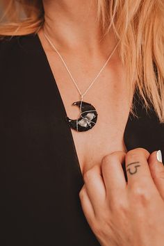 Black Obsidian Crystal Crescent Moon Necklace Gift : Handmade Products #ad Crystal Meanings