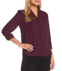 From Investments Petite&#x2C; this top features:v-neckline 3/4 sleevesbutton front closurepolyestermachine wash/tumble dry Imported. Button Front Top, Dressy Tops, Dressy Casual, Fashion Help, Petite Size, Casual Women, Shirts Tops, Latest Trends, Top Blouse