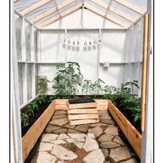 the inside of a greenhouse with plants growing in it