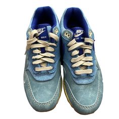 Nike Air Max 1 Prm Dirty Denim Size 5 Never Worn Color Mineral Slate/ Deep Royal Blue Urban Blue Sneakers For Spring, Urban Blue Denim Sneakers, Blue Denim Lace-up Sneakers, Sporty Blue Denim Sneakers, Blue Denim Sneakers For Sports, Brazil Dunks, Air Jordan Xi, Nike Air Flight, Blue Football