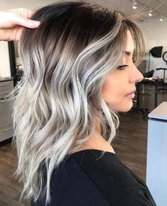 Brown Color Melt To Blonde, Brunette Balayage Hair Short Fine, Highlights To Blend Grey On Brown Hair, Short White Blonde Hair Dark Roots, Trendy Gray Hairstyles, Smudge Root Blonde Balayage Money Piece, Lightened Blonde Hair, Brown Silver Balayage, Blond Balayage Hair On Brown Hair