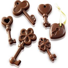 chocolate key shaped like hearts and keys