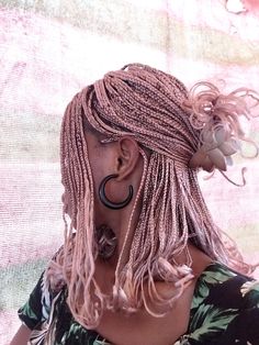 pink short braids Short Pick N Drop Braids, Pale Pink Braids, Pink Mini Twists, Pink Micro Braids, Brown And Pink Passion Twist, Pink Short Braids, Pink Microlocs, Pink Bohemian Braids, Colour 4 Braids