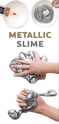 two hands are shown with metalic slime on them