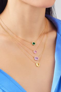 Add a pop of color to your neck with this gem. Features your choice of lab-created gemstone with complimenting enamel color. Heart Cocktail, Necklace Tattoo, Cocktail Necklace, Alison Lou, Necklace Outfit, Yellow Jewelry, Lace Necklace, Fancy Bags, Doesn't Matter