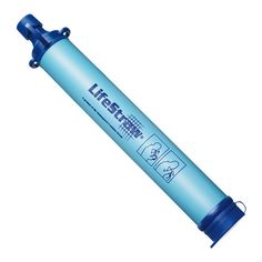 a blue tube with the words lifesww on it and an attached handle for carrying water