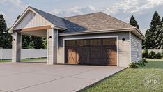 a two car garage with an attached carport