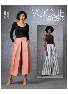 "Sewing Pattern for MISSES' PANTS A NEW, UNCUT PATTERN Vogue Pattern Original Sewing Rating: EASY PATTERN DETAILS: Pants have waistband, front pleats, side pockets, back zipper and length variations. Size Combinations: A5(6-8-10-12-14), E5(14-16-18-20-22) FABRIC SUGGESTIONS: FABRICS: Tropical Wool, Linen Blends, Lt. Wt. Denim, Wool Crepe. NOTIONS: One 9\" (23 cm) Zipper, One Hook and Eye. PATTERN SIZES AVAILABLE: Misses Sizes: 6 to 14 or Misses Sizes: 14 to 22 Please choose your Pattern Size Ran Pola Jumpsuit, Blouse Peplum, Pants Sewing Pattern, Wide Leg Palazzo Pants, Womens Wide Leg Pants, Vogue Sewing, Vogue Sewing Patterns, Vogue Pattern, Jumpsuit Pattern