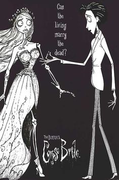 the corpse bride and skeleton are talking to each other in front of a black background