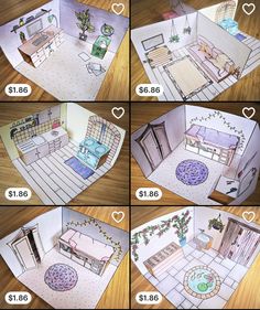 step by step instructions on how to make a paper dollhouse with furniture and accessories