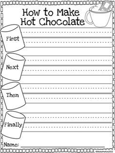 the worksheet for how to make hot chocolate with name and pictures on it