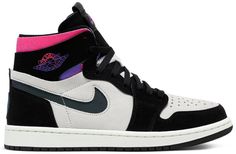 The Paris Saint-Germain x Air Jordan 1 High Zoom Comfort ‘Paris’ showcases vibrant pops of color on an otherwise neutral color scheme. The off-white suede upper is accented with black nubuck overlays and a reflective iridescent finish on the die-cut Swoosh. A blend of fuchsia and violet hues land on the deconstructed collar and classic Wings logo . along with a circular badge on the heel recognizing PSG . the French professional football club. Lightweight cushioning arrives via a foa Air Jordan 9, Jordan 8, Wings Logo, Jordan 2, Neutral Color Scheme, Air Jordan 6, Air Jordan 5, Nike Air Jordan 1, Kids Jordans