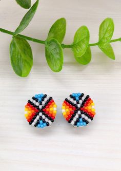 "Turquoise colorful beadwork stud earrings in Native style. Traditional American earrings for men & women. The earrings are handmade from Japanese beads Toho, using felt, a strong synthetic thread, a clasp of hypoallergenic metal, and leather. Measurements: Diameter of the earrings ≈ 0.75\" It will be a great gift, I send all jewelry in gift wrapping. You can also order earrings in the colors you like! Similar earrings are available in other colors. https://www.etsy.com/listing/1304430356/turquo Southwestern Multicolor Round Bead Earrings, Southwestern Multicolor Round Earrings, Handmade Multicolor Bohemian Clip-on Earrings, Colorful Beaded Round Clip-on Earrings As Gift, Colorful Beaded Round Clip-on Earrings For Gift, Adjustable Multicolor Earrings With Spacer Beads, Bohemian Multicolor Clip-on Earrings As A Gift, Bohemian Multicolor Clip-on Earrings For Gift, Unique Handmade Multicolor Clip-on Earrings