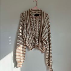 Crochet Cardigan Sweater - Size M. Green, Pink And White Crochet. Brown Buttons. Never Worn! Lightweight And Perfect For Fall. Similar Material To Some Sezane Cardigan Sweaters. Pink Open Front Knit Sweater, Pink Open Knit Cardigan For Fall, Pink Open Knit V-neck Cardigan, Fall Pink Open Knit Cardigan, Pink V-neck Open Knit Cardigan, Fitted Pink Open Knit Cardigan, Vintage Open Knit Cardigan For Fall, Brown Crochet Cardigan For Spring, Spring Brown Crochet Cardigan