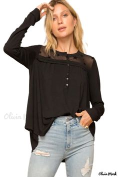 Olivia Mark - Stylish Black Star Mesh Yoke Blouse with Elegant Draped Detailing Lisa Fischer, Loungewear Dresses, Draped Blouse, Mesh Blouse, Elegant Drapes, Embellished Top, Daily Style, Southern Belle, Silhouette Cut