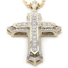 The Zeke Pendant A bold expression of faith, this amazing cross is a treasured symbol. Fashioned with lab grown diamonds totaling 6.00 carat, with a color ranking of I-J and a clarity of VS-SI. This 3 dimensional religious symbol is created in 14K yellow gold and is suspended on a rope chain with a lobster clasp. This item is Sku number 454801 An IGL certificate can be requested, please allow the Lab time for certifying, a possible 2 weeks for shipping. We will ship sooner when possible. If you Iced Out Diamond Cross Jewelry, Diamond White Cross-shaped Diamond Jewelry, Diamond Cross Jewelry With Diamond Accents, Cross Shaped Diamond Jewelry With Accents, Diamond White Cross Jewelry With Pave Setting, Iced Out Diamond White Cross Jewelry, Diamond White Diamond Crucifix Necklace, Diamond White Cross Jewelry With Prong Setting, Diamond Cross Jewelry With Diamond Cut