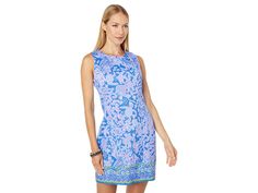 Lilly Pulitzer Mila Stretch Shift - Women's Dress : Boca Blue Sea What I Sea : Lilly Pulitzer Mila Stretch Shift dress is a classic pick to elevate your overall appearance. Round neckline. Sleeveless dress. Back zipper closure. Colorful vibrant design with wearable shift silhouette. Above knee length dress. Material: Body: 97% cotton, 3% spandex; Lining: 97% cotton, 3% spandex. Machine wash, tumble dry. Imported. Measurements: Length: 35 1 4 in Product measurements were taken using size 2. Pleas Sleeveless Cotton Mini Dress With Back Zipper, Sleeveless Cotton Dress With Back Zipper, Kohls Dresses, Jacquard Sweater, Floral Jacquard, Dress Sleeveless, L L Bean, Tank Dress, Fitted Dress