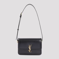 Saint Laurent Black Leather Solferino Bag. Black leather, front flap with magnetic fastening, tonal shoulder strap, golden-tone Monogram on front. Fully lined. Androgynous Fashion, Saint Laurent Paris, Marine Serre, Sneaker Wedge, Yoga Wear, Manolo Blahnik, Valentino Garavani, Ysl Bag, High Heel Shoes