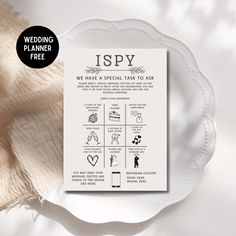 a white plate with a sign on it that says, ispy we have a special task to say