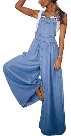 PRICES MAY VARY. Buckle closure with adjustable suspender straps Comfort, thin, lightweight and soft fabric, gentle machine wash. Details: Loose and casual/ Adjustable denim bib overalls/ Functional side pockets and kangaroo pocket/ Wide leg bell bottom jeans lounge pants palazzo/ Ripped distressed destroyed keyhole style/ Full length Baggy denim bib overalls, suitable for spring, summer and fall as work wear denim overalls jumpsuit, holiday vacation trip weekend denim jean wide leg jumpsuit one Womens Denim Overalls, Moda Denim, Bib Overalls, Denim Romper, Aaliyah, Denim Overalls, Denim Jumpsuit, Wide Leg Denim, Wide Leg Jumpsuit