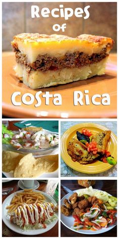 several pictures of different food items and the words recipes of costa rica on top of them