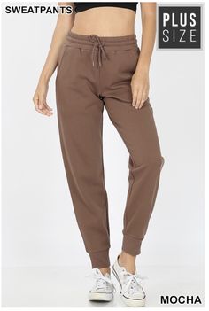 53% Cotton--45% Polyester--2% Spandex Made in Vietnam Fashion Basics, Pants Plus Size, Fashion District, Jogger Sweatpants, Drawstring Pants, Basic Style, Mocha, Warm And Cozy, Parachute Pants