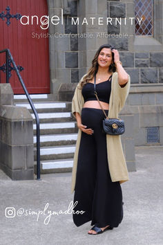 Angel Maternity's wide leg maternity pants are the perfect staple for any season. Pair with a crop top for Spring/ Summer, add a sweater and coat for Fall/ Winter. Bamboo Pants, Maternity Two Piece, Casual Maternity, Winter Maternity, Maternity Pants, Pregnancy Looks, Bump Style, Mom Outfits, Two Piece Outfit