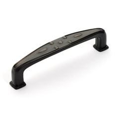 a black cabinet handle on a white background