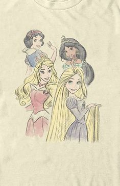 an image of three princesses on a t - shirt that is drawn with colored pencils