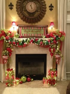 an image of a fireplace decorated for christmas