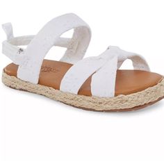 Sandal Features Wavy Strap Design Dainty Floral Fabric Woven Espadrille Outsole Sandal Construction Polyurethane Upper Textile Lining Tpr Outsole Sandal Details Open Toe Hook-And-Loop Tape Closure Padded Footbed Toddler Sandals Girl, Toddler Sandals, Comfy Sandals, Toddler Girl Shoes, Cute Sneakers, Girls Sandals, White Sandals, Espadrille Sandals, Kids Outfits Girls