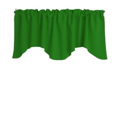 a bright green curtain with ruffles on the top and bottom, against a white background