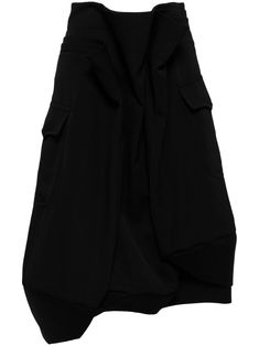 black wool asymmetric design gathered detailing two side cargo pockets asymmetric hem concealed rear zip fastening Wool Midi Skirt, Midi Skirt Black, Versace Outfit, Yoko London, City Dress, Black Midi Skirt, Asymmetrical Design, Summer Beach Wear, Lady Dior